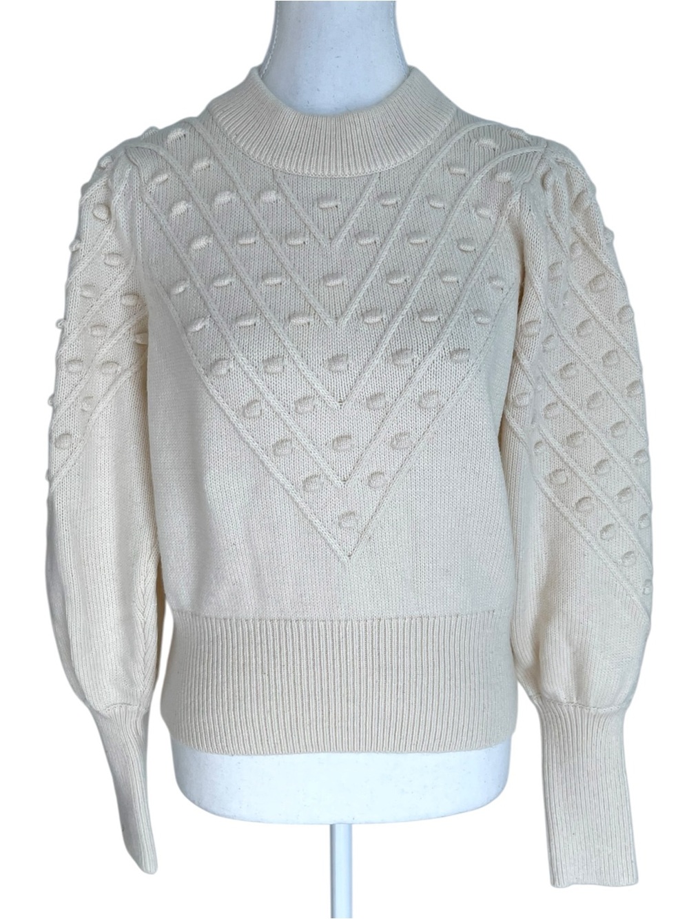 French Connection Cream Cable Knit Mockneck Sweater Size Small NWT